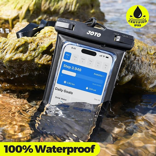 JOTO 2 Pack Universal Waterproof Phone Case for iPhone 17 Air 16 15 14 13 12 11 Plus Pro Max, IPX8 Cellphone Dry Bag XR X SE, Galaxy S23 S22 S21 S20+ S20 S10 Plus Note, Pixel up to 7" -Black