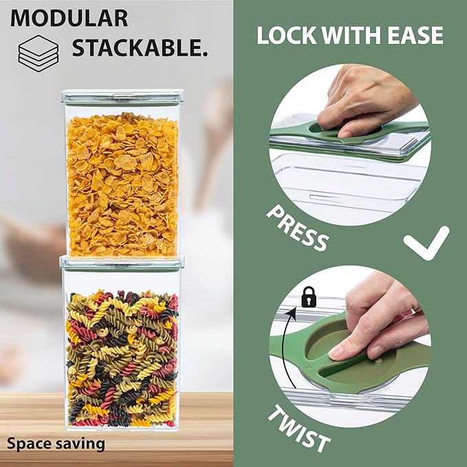Prestoor 5-Pack SAN Pantry Storage Container Set, Leakproof Twist-Lock Lids, BPA-Free Stackable Canisters for Sugar, Flour, Pasta, Cereal & Snacks (0.8qt, 1.9qt ×2, 3qt, 4qt)