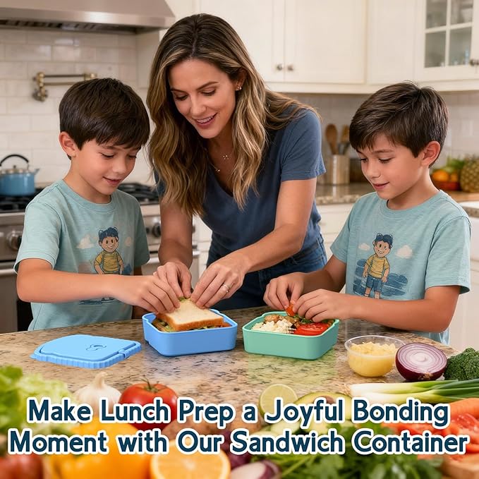 ICEROYCE 4 Pack Sandwich Containers, Reusable Snack Containers & Sandwich Box for Breakfast, Leak-Proof Lunch Containers Sandwich Bags for Picnic, Office, Travel
