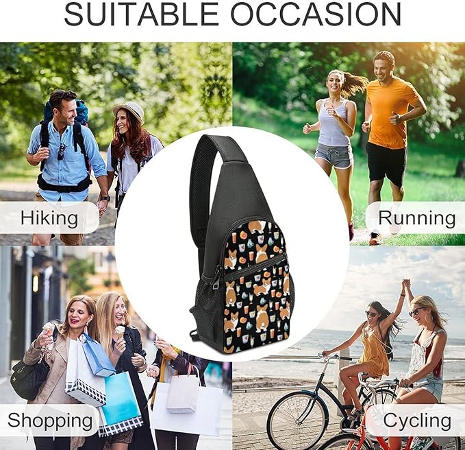 SWEET TANG Cute Sling Shoulder Backpacks Shiba Inu Black Print Dog And Beverage Bags Chest Sack, Anti Theft Crossbody Rucksack for Hiking Traveling Sports, Multipurpose Daypacks for Men Women