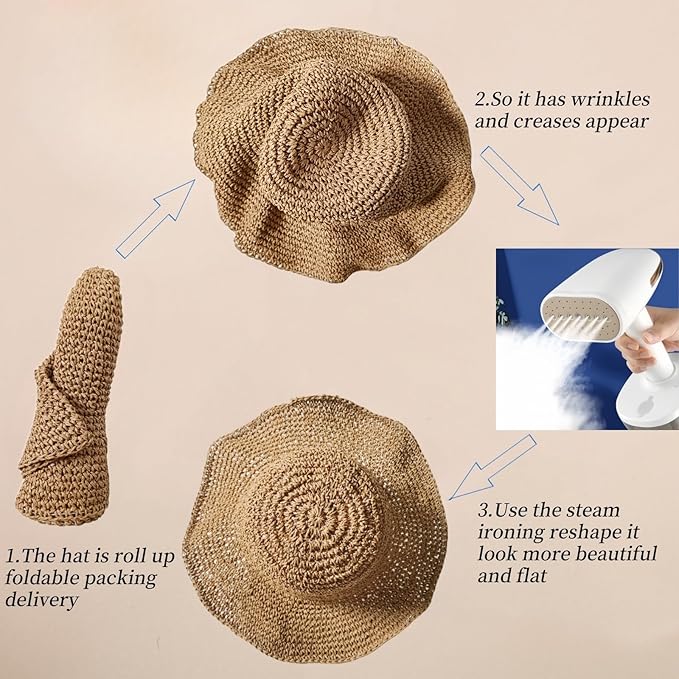 Floppy Big Beach Straw Hats for Women Foldable Summer Wide Brim Packable Sun Hat Womens Travel Straw Fedora Hat