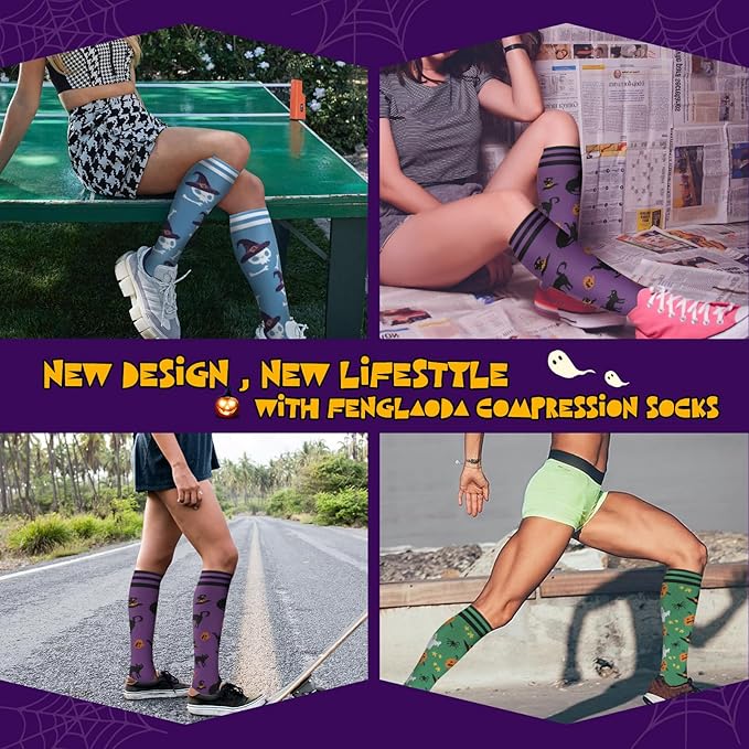 fenglaoda Compression Socks for Women Men 3 Pairs Graduated Compression Support Circulation Socks for Nurses