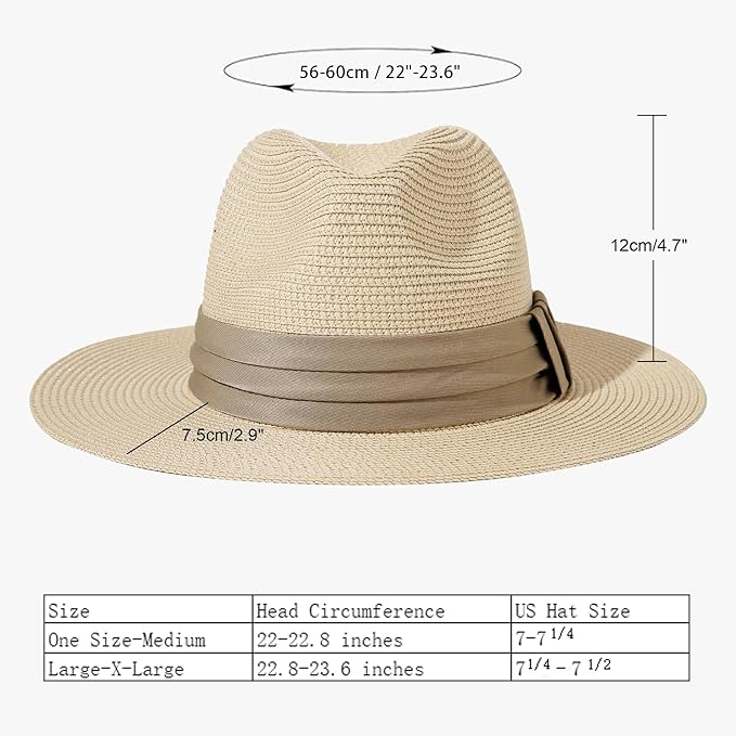 Lanzom Women Wide Brim Straw Panama Roll up Hat Fedora Beach Sun Hat UPF50+