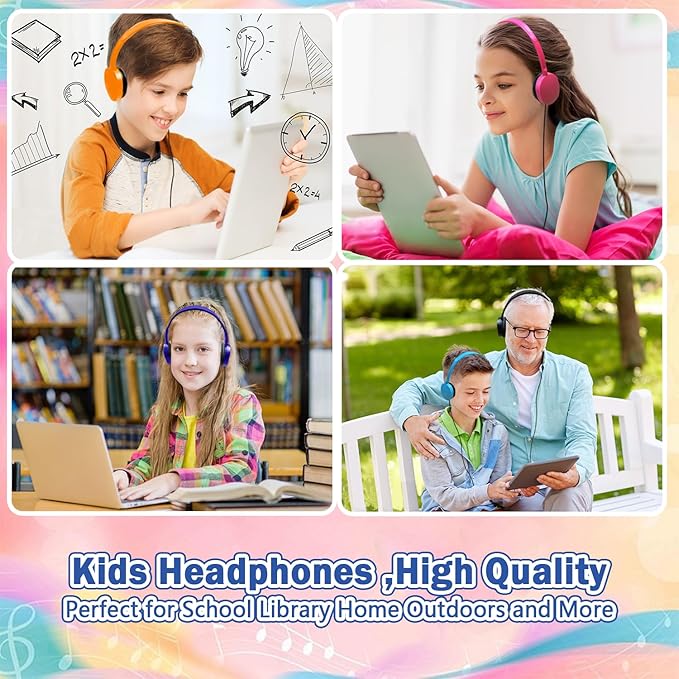 CN-Outlet Bulk Headphones 50 Pack Multi Colored for Kids School Classroom,Durable Wholesale Wired On Ear Headphones for Student Toddler Boys Girls Adults,HD Sound 3.5mm Jack(10 Colors)
