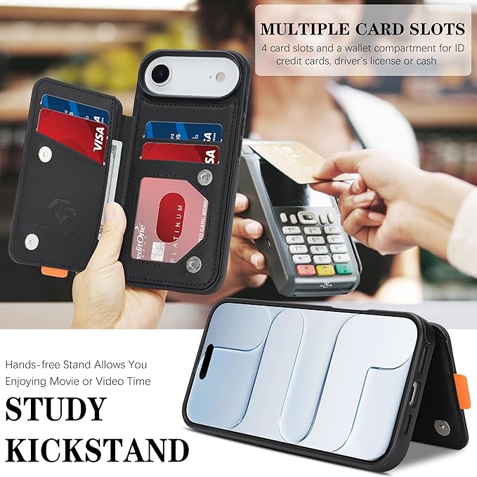 GUERNICA for iPhone 17 Air (6.7") Case Wallet with Card Holder, RFID Blocking Leather Protection, Shockproof Women Men Phone Case for iPhone Air, Black