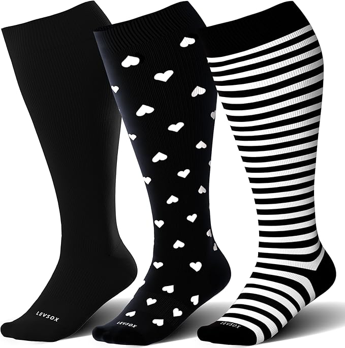 LEVSOX Wide Calf Compression Socks for Women&Men Plus Size 15-20mmHg Knee High Large Support Stockings for Circulation