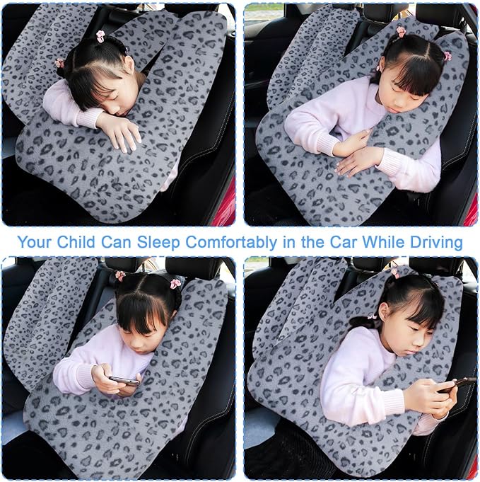 Travel Pillow, Travel Pillow for Kids, Sleeper Hold Pillow Travel, Removable U-Shaped Pillow for Adults and Children to Support Head and Body in The Back Seat of Long Car Trips (Gray Leopard Print)