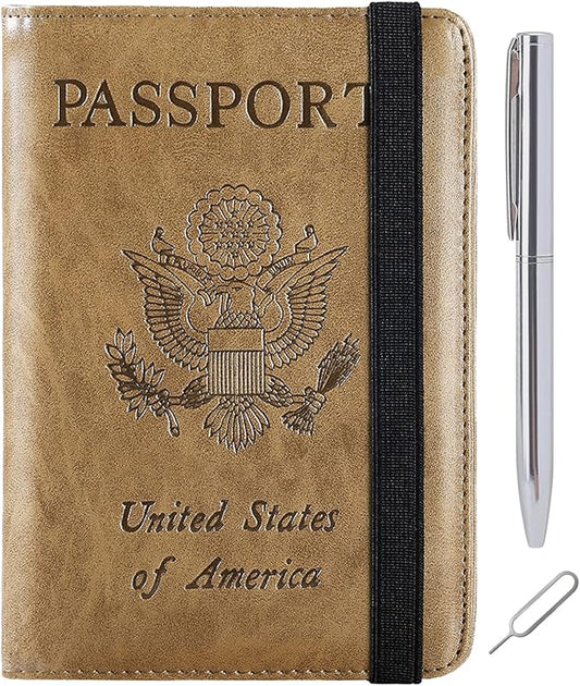 Passport Holder Cover Wallet Travel Essentials RFID Blocking Leather Card Case International Must Haves Travel Accessories for Women Men(113#Brown)