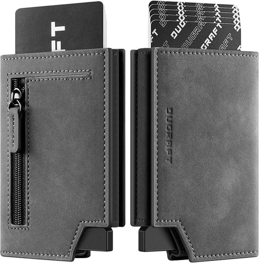 DUGRAFT Minimalist Wallet for Men, RFID Blocking Credit Card Holder with Zipper Large Capacity Money Organisers for Airtag Cash Coins & Credit Cards