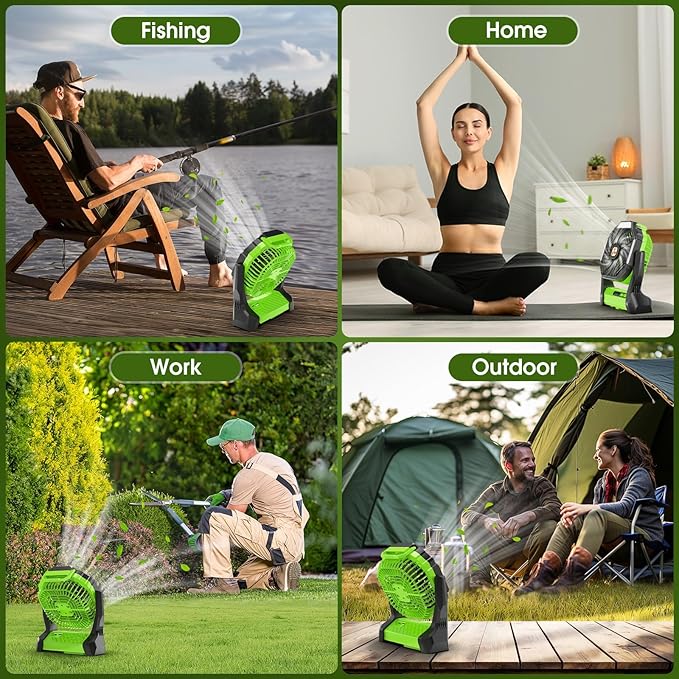Portable Rechargeable Fan, 20000mAh Cordless Battery Powered Camping Tent Fans with SOS & LED Lantern, Small USB C Operated Outdoor Ventilador for Travel Camp Fishing Bedroom Power Outage Emergency