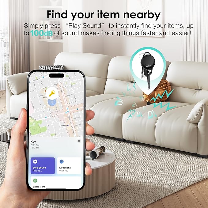 Air Tracker Tags-4 Pack: Bluetooth Tracker Works with Apple Find My (iOS Only), Key Finder and Smart Tag Locator for Luggage, Backpack, Suitcases, Pets, Replaceable Battery(Black)