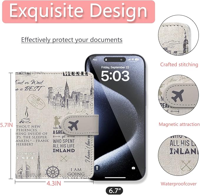 Passport Holder, Travel Wallet Cover with Pen Loop | Cute RFID Blocking Leather Case with Magnetic Closure for Travel Essentials-Travel