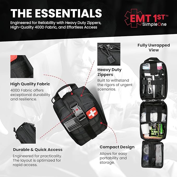 EMT 1st Emergency Responder First Aid Kit | Medical Trauma Bag for Disaster Preparedness | Perfect for Wilderness, Camping, Home, Car, & Office | Our Lightweight Kits