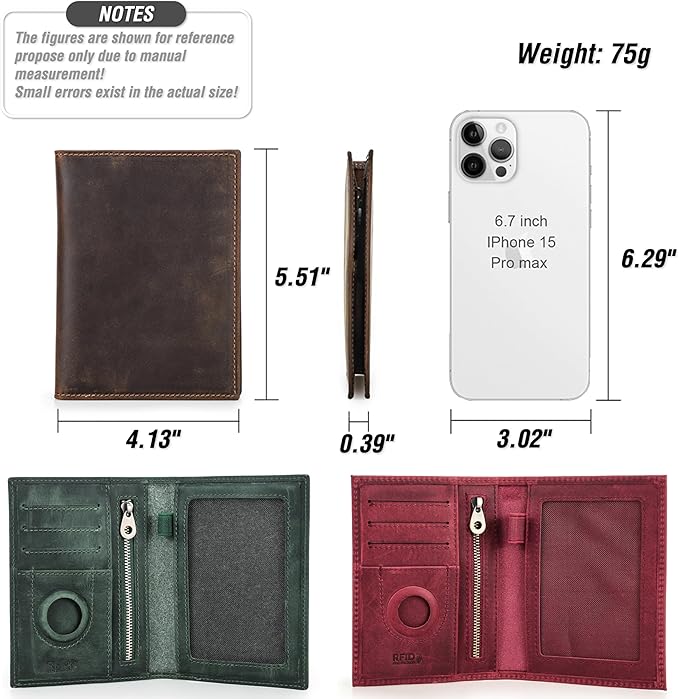 Top Grain Leather Single Travel Passport Wallet Embossing Badge for Unisex, Folio Design for Passport & Multi Cards, RFID Blocking for Passport/Cards/Checks/Bills/AirTag, Coffee Default, CN