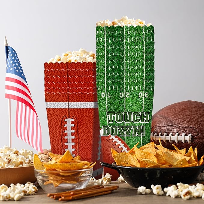 Gatherfun Football Party Supplies Kit for 24 - Popcorn Boxes，Popcorn Buckets for Birthday, Tailgate Celebrations | Football Party Favors & Decorations Set