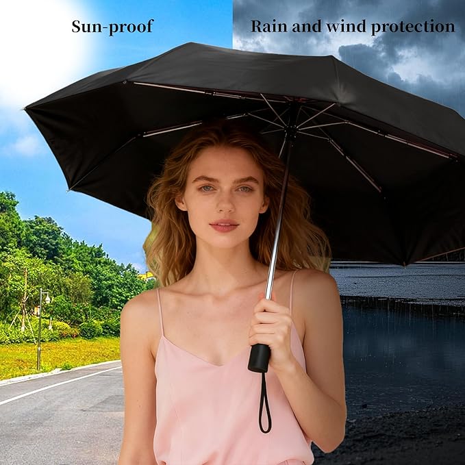 Automatic Mini Travel Umbrellas for Rain/Sun, Small Lightweight Folding Auto Open/Close Windproof Compact Umbrellas for Women Men, Fits Car & Backpack