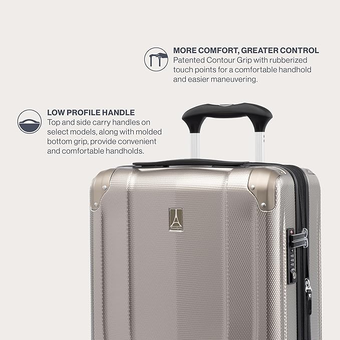 Travelpro Pathways 3 Hardside Expandable Luggage, 8 Spinner Wheels, Lightweight Hard Shell Suitcase, Carry On 21 Inch, Champagne