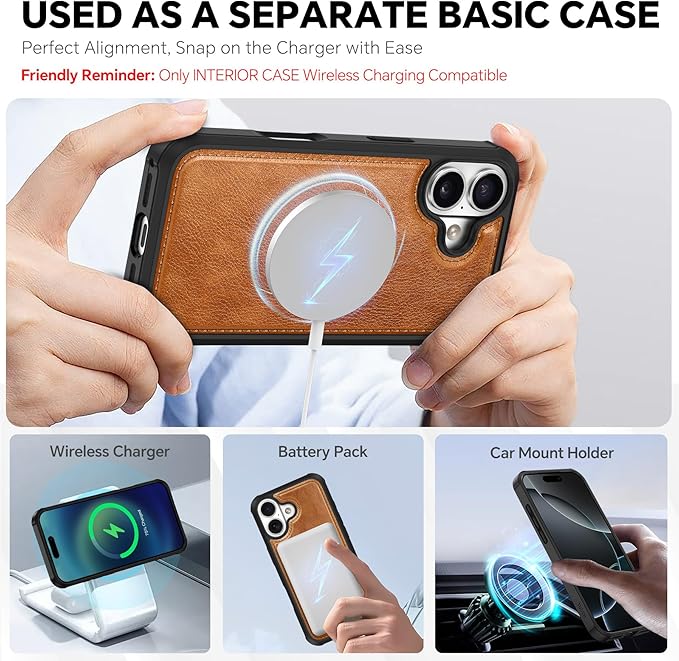 TUCCH Detachable Case Wallet for iPhone 17 (6.3") 2025, Wrist Strap | 4 Card Slots RFID Blocking | Wireless Charging | Stand | 2-in-1 Magnetic | PU Leather | Shockproof Folio Cover | Light Brown