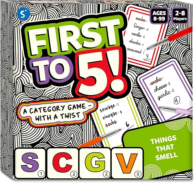 Skillmatics Board & Card Game - First to 5, Category Game with a Twist, Quick Thinking, Perfect for Parties, Christmas, Family Game Nights, Gifts for Kids, Teens, Adults, Ages 8, 9, 10 & Up