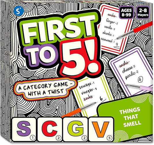 Skillmatics Board & Card Game - First to 5, Category Game with a Twist, Quick Thinking, Perfect for Parties, Christmas, Family Game Nights, Gifts for Kids, Teens, Adults, Ages 8, 9, 10 & Up