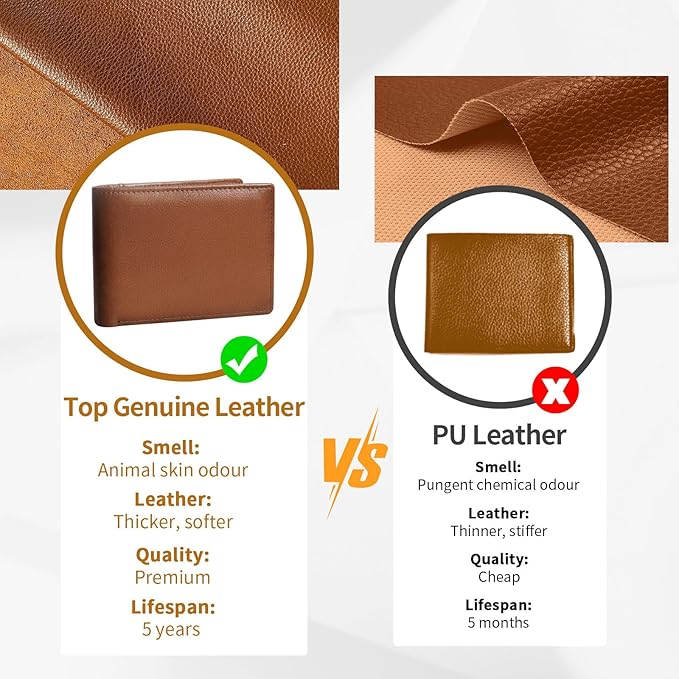 MARZAHAR Genuine Leather Mens Wallet, RFID Blocking Bifold Wallet for Men with ID Window, 11 Credit Card Slots (Brown)