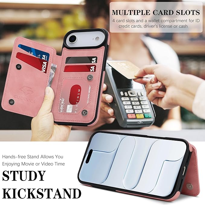 GUERNICA for iPhone 17 Air (6.7") Case Wallet with Card Holder, RFID Blocking Leather Protection, Shockproof Women Men Phone Case for iPhone Air, Pink