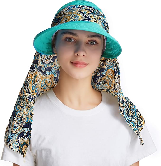 icolor Women Sun Hats UPF 50 Sun Protection Hat Summer Outdoor Neck Shield Flap Visor Hat Ponytail Hats Wide Brim Beach Hat