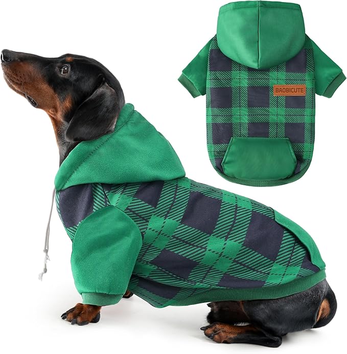 BAOBICUTE Dog Basic Hoodie Soft Dog Clothes Cold Weather Sweaters for Medium Large Dogs Cozy Fabric Warm Sweatshirt with Leash Hole (Green Plaid, L (Back: 20.47",Chest: 28.35", Neck: 21.26"))