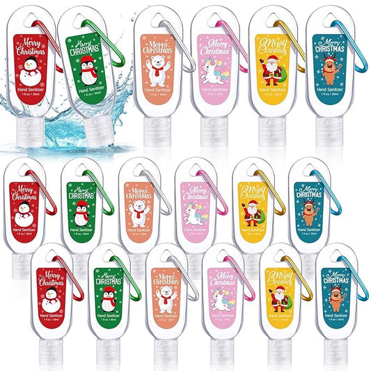 24 Packs Christmas Hand Sanitizers with Keychains Bulk 1 oz Mini Travel Size Hand Sanitizer Keychains Gifts Set Christmas Party Favors Stocking Stuffers for Women Coworkers Friend Family