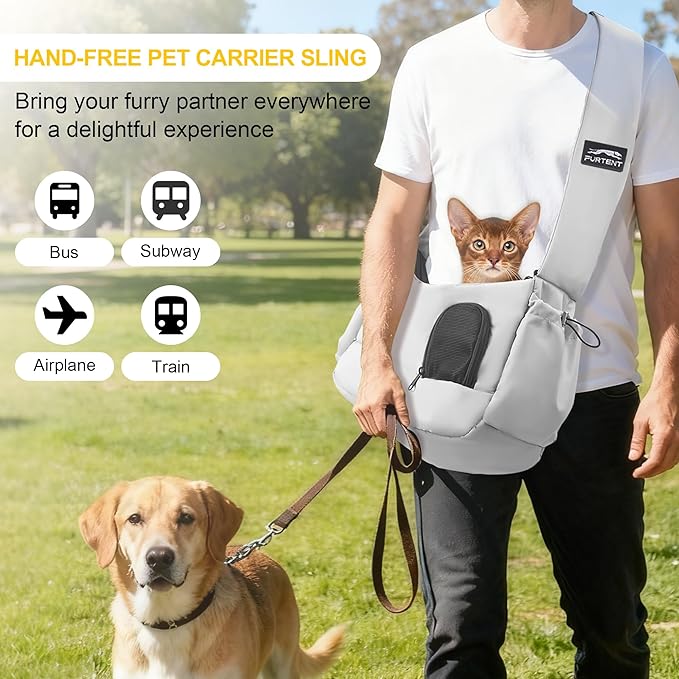 Dog Carrier Sling for Small Dogs & Cats Hand-Free Puppy Sling Purses with Storage Bag and Adjustable Shoulder Strap, Pet Sling Carrier Up to 8.8 Lbs (Grey)