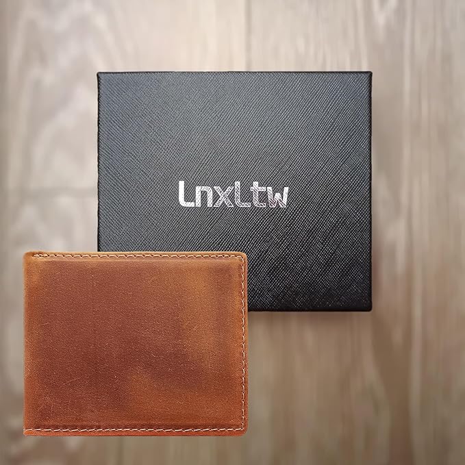 LnxLtw Men's Wallets Leather RFID Blocking Ultra-Thin Bifold | Minimalist Front Pocket Travel Wallet for Men with Card Holder & Money Slot – Yellowish Brown