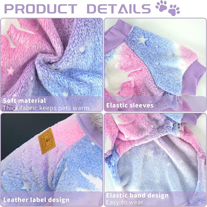 XPUDAC Dog Sweater Glows in The Dark Fleece Pajamas for Small Medium Dogs Girl Boy Puppy Clothes for Halloween Christmas Winter(X-Small)