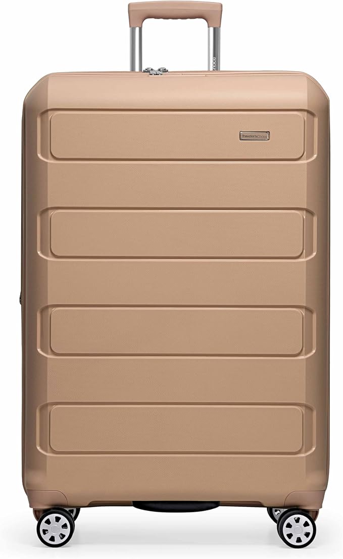 Traveler's Choice Pagosa Indestructible Hardshell Expandable Spinner Luggage, Latte Beige, 30-Inch Large