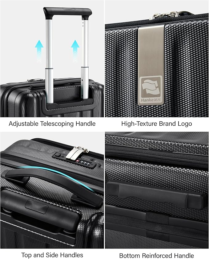Hanke 24 Inch Expandable Luggage Top Opening Checked Bag Luggage Hard Shell Suitcases with Wheels Lightweight Travel Luggage Medium Suitcase with Lock for Woman Men-Jet Black