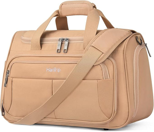 HanTrip Carry on Duffel Bag Foldable Duffle Bags for Travel, Under Seat Personal Item Bags for Airplanes, Weekender Overnight Mens Travel Tote Bag for Women Small Softside Carry on Luggage (Pink)