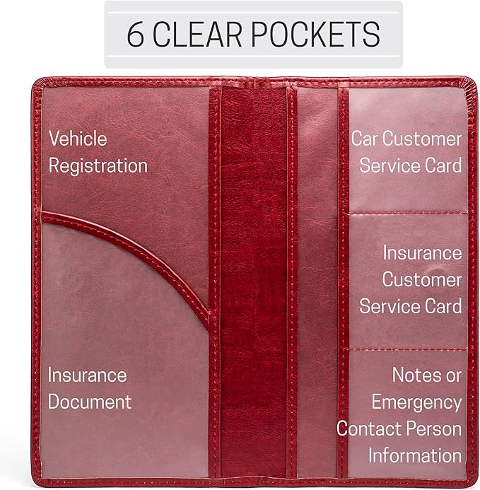 CANOPUS Car Registration and Insurance Holder, PU Leather Card Holder, Vehicle Glove Box Organizer for Auto, SUV, Truck, Red