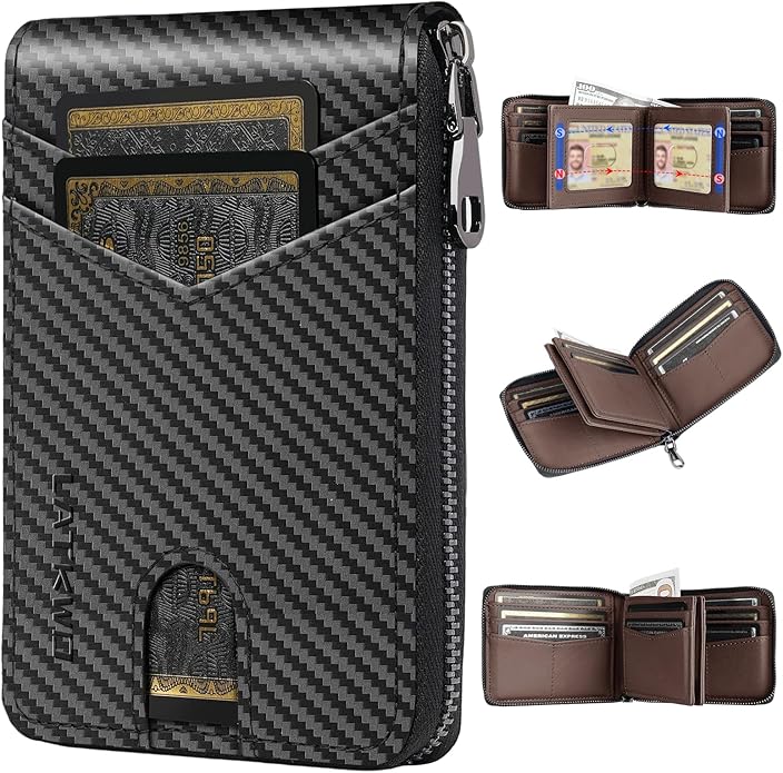 Men’s RFID Blocking Zipper Wallet with 2 ID Windows - Large Capacity Design, 13 Credit Card Slots