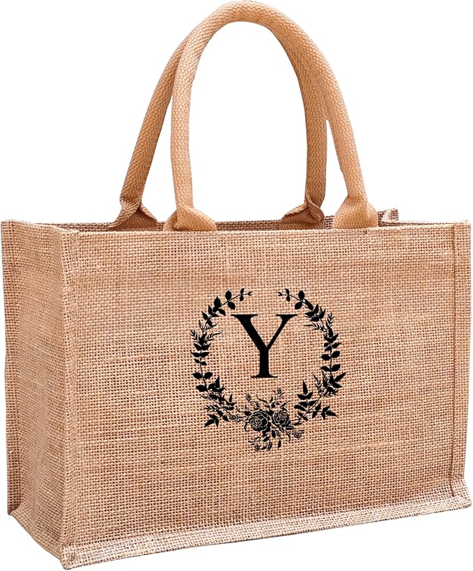 Initial Jute Tote Bags for Women, Thank You Gifts for Birthday, Wedding, Beach, Appreciation Gifts for Teacher