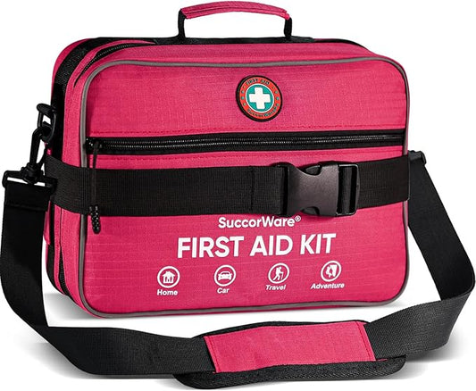 Professional 435 Pieces Large First Aid Kit - Includes Compressed Gauze - Compartments Emergency Medical Kit for Home, Camping, Backpacking, Travel, Boat, Car,Outdoors(Pink)