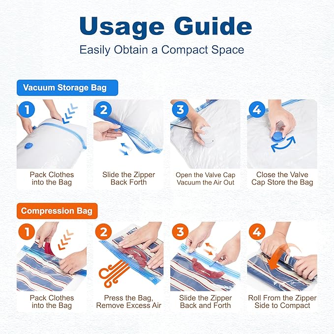 HOUSE DAY 30 Pack Vacuum Storage Bags with Electric Pump, 4 Sizes + 2 Roll-Up (5 Each), Space Saver Vacuum Seal Bags for Clothing, Bedding, Pillows, Travel – Airtight Seal, Reusable & Durable