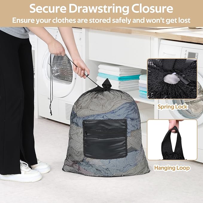 OTraki Drawstring Backpack 24x27 Inch Heavy Duty Mesh Laundry Bag Gym String Backpack Dirty Clothes Bags with Pocket & Adjustable Shoulder Straps Machine Washable for Swimming Yoga Beach Workout