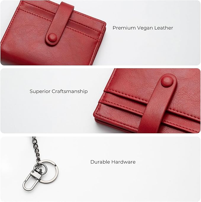 Alldaily Slim Keychain Wallet for Women, RFID Blocking Small Bifold Travel Credit Card Holder (Red)