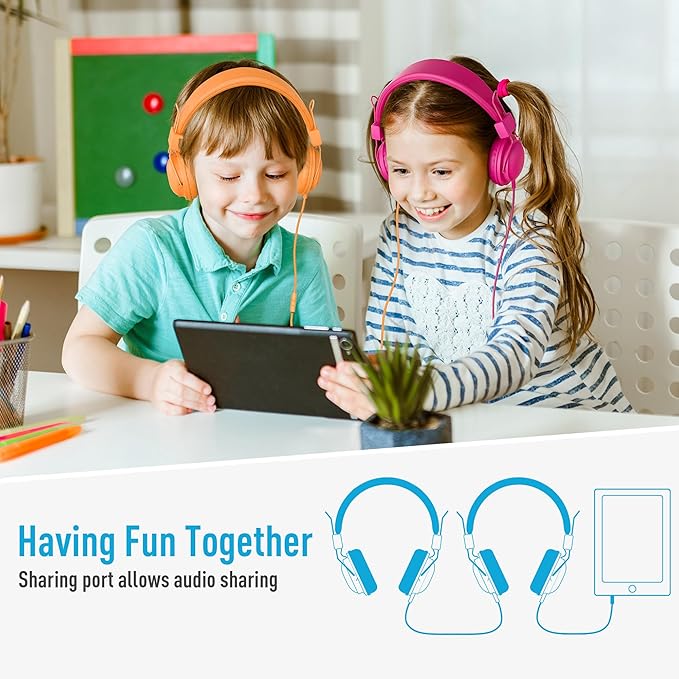 AILIHEN Kids Headphones Wired Bulk 5-Pack for K-12th Grade, School & Classroom, with Microphone, 85dB Volume Limit, Shareable, Foldable, 3.5mm Jack for Chromebook, Computer - Dark Color
