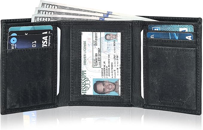 Tri fold Leather Wallet for Men with RFID | Slim Wallets for Men with 1 ID and 6 Credit card slots | Front Pocket Minimalist