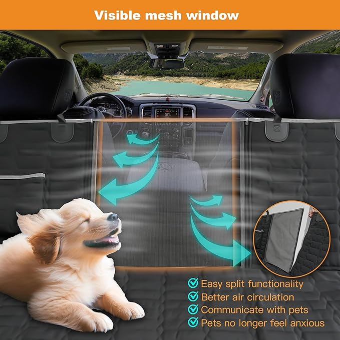 Dog Car Seat Cover for Back Seat, Dog Hammock for Trucks,Waterproof Seat Cover for Trucks with Mesh Window,Backseat Cover for Dogs in Car for F150/RAM1500/Sierra/Silverado