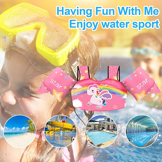 Chriffer Kids Swim Vest Life Jacket for 30-55 Pounds Boys and Girls, Toddler Floaties with Shoulder Harness Arm Wings for 2,3,4,5,6,7 Years Old Baby
