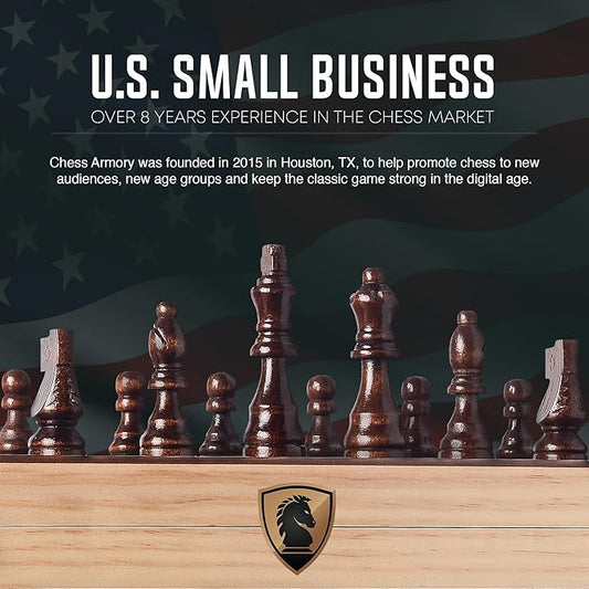 Chess Armory 15 inch Chess Set Magnetic - Premium Wooden Board Game with a Portable Wood Case and Secure Storage for Pieces, Set for Kids and Adults (Walnut Wood)