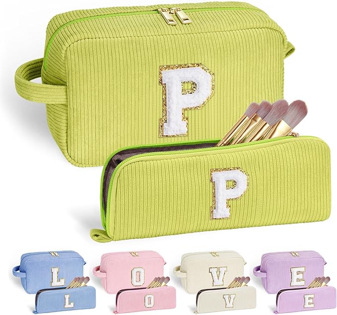 YOOLIFE Initial Travel Makeup Bag Cosmetic Bag - Teen Girl Gifts Trendy Stuff Friend Birthday Gifts for Women Teen Girl Kids