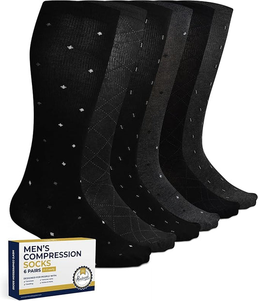 Pembrook Light Compression Socks for Men - 6 Pairs | 8-15 mmHg Graduated Compression Socks for Men 9-12 | Support Socks