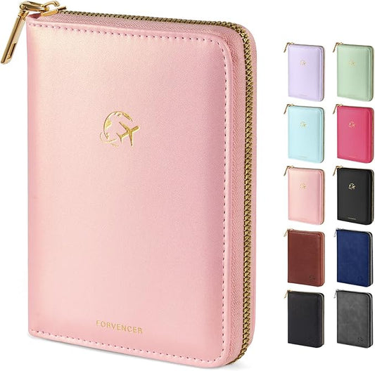 Forvencer Passport Holder Cover with Safe Zipper Closure, Premium Passport Wallet for Travel, Cute RFID Blocking Card Case, Waterproof Travel Accessories for Women, Rose Gold